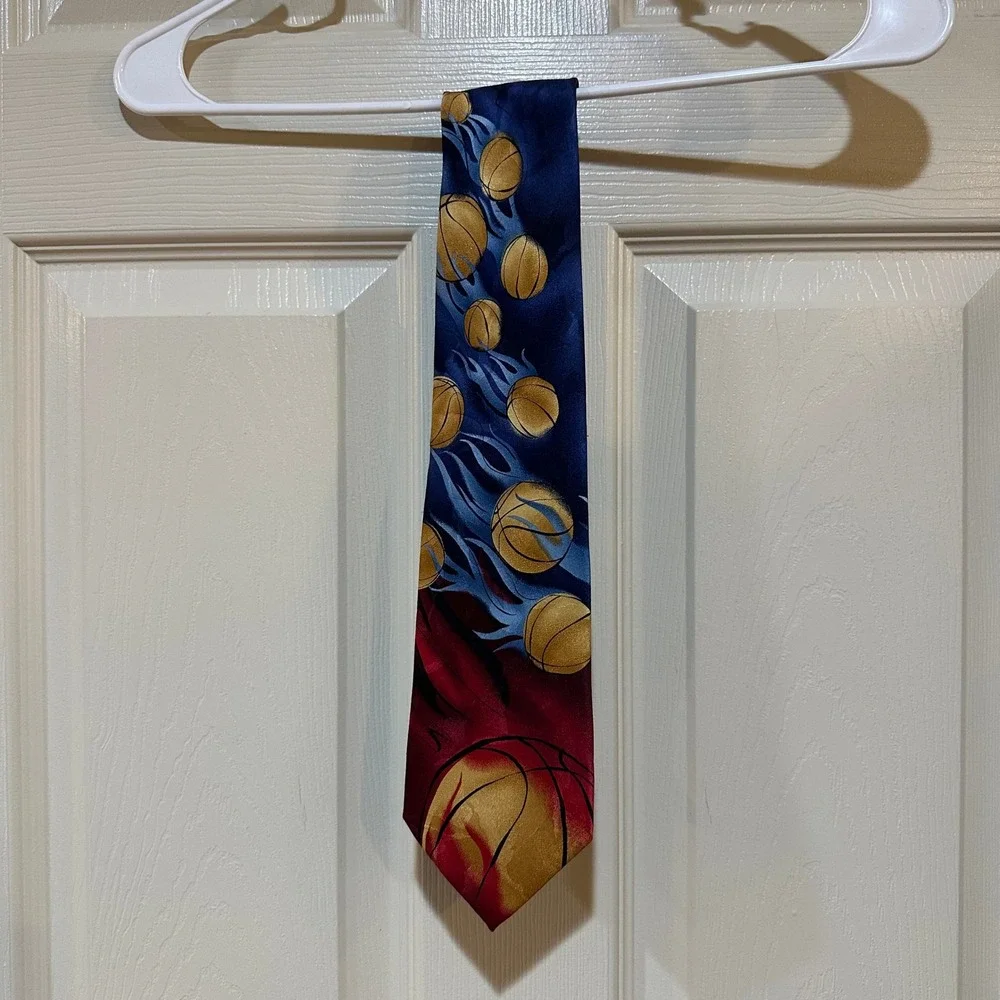 J Garcia Sunset Collection Fifty-Three Silk Tie Flaming‎ Basketball Navy Red